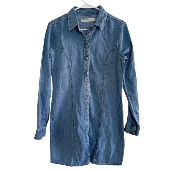 ASOS Blue Denim Jean Shirt Mini Dress Button Down Collar Long Sleeve Cotton 4 - Picture 2 of 12